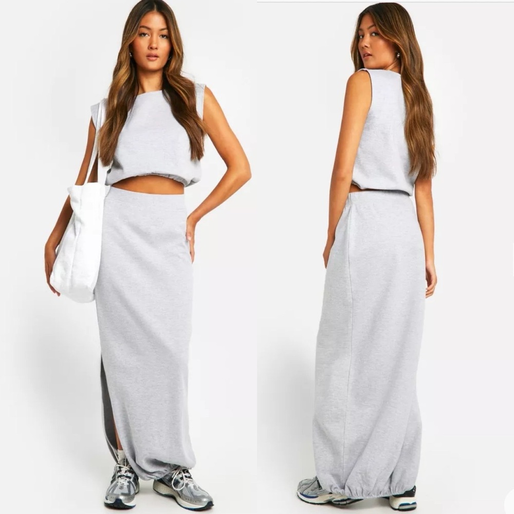 Gray Maxi Skirt Set